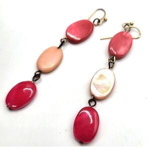 Bohemian Dyed Pink Abalone Dangle Drop Earrings 3in